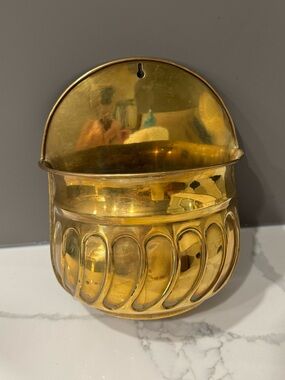 Vintage Brass Wall Hanging Planter -
MCM - Patina
